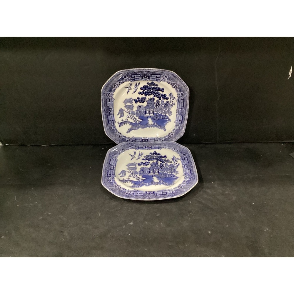 Set of 2 Johnson Bros Blue Willow Square Salad Plates 7.75" Porcelain~England